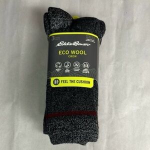 New Eddie Bauer Socks Men’s 3 Pair Black Eco Wool Crew Winter Outdoors Casual